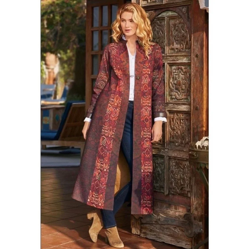 Soft Surroundings Red and Orange Trench Coat with Elegant Silhouette - Picture 1 of 4